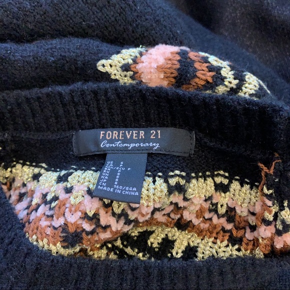 Black Knit Sweater with Geometric Designs - Picture 3 of 3